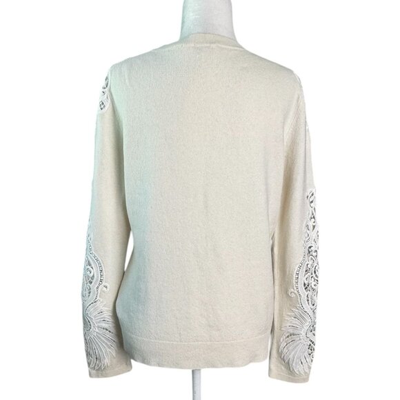 Ted Baker London "Shelsin" Lace-Inset Sweater in Cream Women's Size 10 (TB-4) - Picture 6 of 14